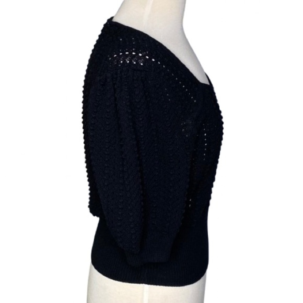 7 For All Mankind Women's Black Sweetheart Pointelle Knit Sweater Size S Boho - Picture 6 of 8
